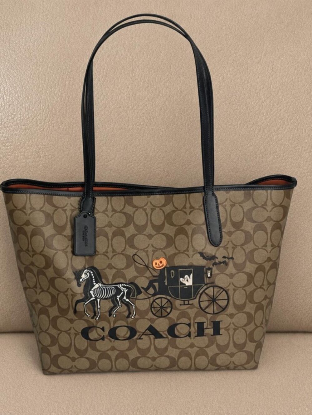 COACH Spooky Halloween Horse and Carriage City Tote Signature Canvas EUC